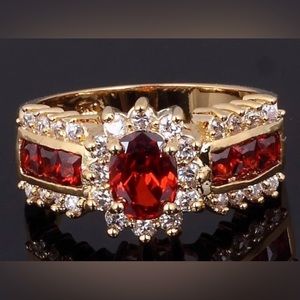 18k Gold Filled size 9 Ring 6.0CT Red Garnet and cz’s NWT Never worn Siz…